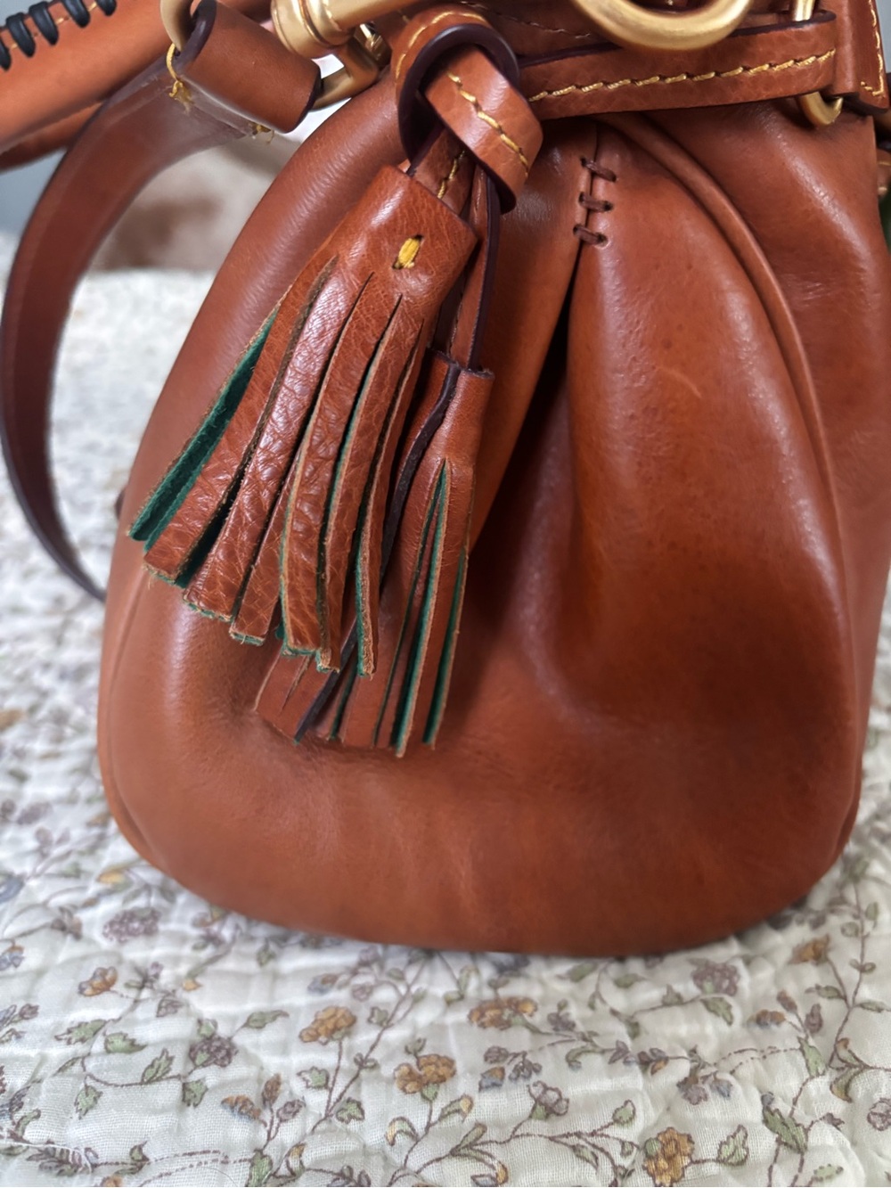 Dooney & Bourke Natural Color Vachetta Leather Satchel with Gold Hardware - Picture 12 of 16